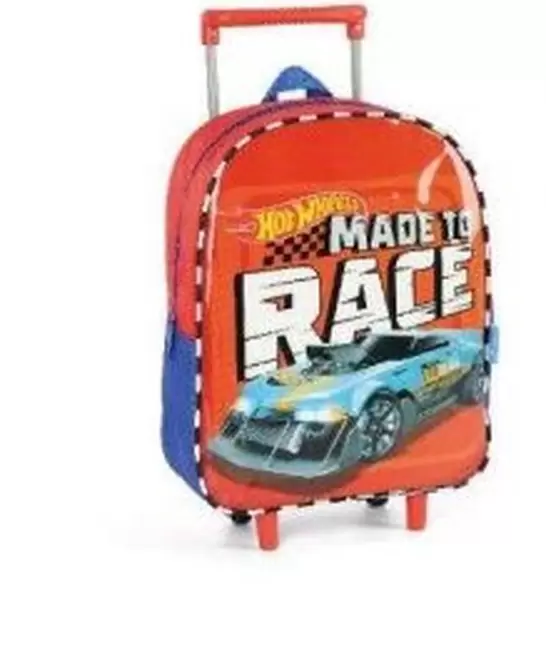 Oferta de Mochila Escolar De Rodinhas Hot Wheels Vermelho Luxcel por R$132,54 em Ri Happy