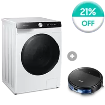 Oferta de Combo Lava e Seca WD11T Smart 11kg Branca (110V) + Robô Aspirador 2 em 1 VR5000RM por R$6664,52 em Samsung