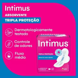 Oferta de Absorvente Tripla Proteção Suave com Abas Intimus 8un por R$3,98 em Santa Cruz Supermercados