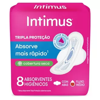 Oferta de Absorvente Tripla Proteção Seca com Abas Intimus 8Un por R$3,98 em Santa Cruz Supermercados