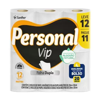 Oferta de Papel Higiênico Vip Neutro Folha Dupla 20m Personal Leve 12 Pague 11 por R$26,24 em São José Supermercados