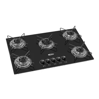 Oferta de Cooktop 5 Bocas a Gás Clarice Mega Chama com Mesa em Vidro Temperado Preto – Bivolt por R$439,36 em Schumann