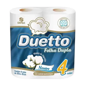 Oferta de Papel Higiênico Folha Dupla 30M Duetto com 4 Rolos por R$6,99 em Super Apolo