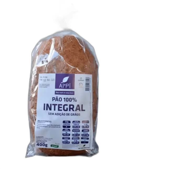 Oferta de PAO AIPI VEGANO 100% INTEGRAL 400G por R$7,99 em Super Lagoa