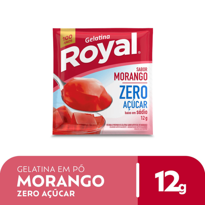 Oferta de Preparo de Gelatina em Pó Morango Zero Açúcar Royal Pacote 12g por R$4,29 em Super Nosso