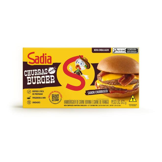 Oferta de Hambúrguer de Carne de Frango e Bovina Churrasco Sadia Churras Burger Caixa 672g 12 Unidades por R$17,99 em Super Nosso