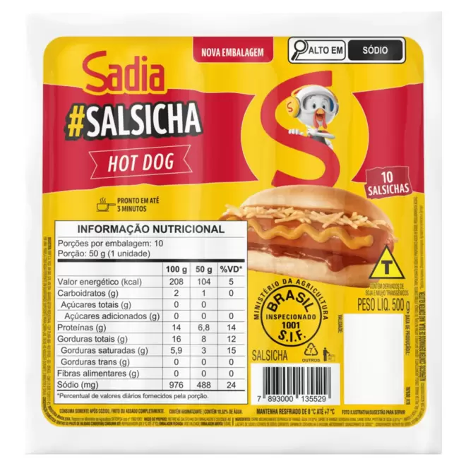 Oferta de Salsicha Hot Dog 500g Sadia por R$9,98 em Super Nosso