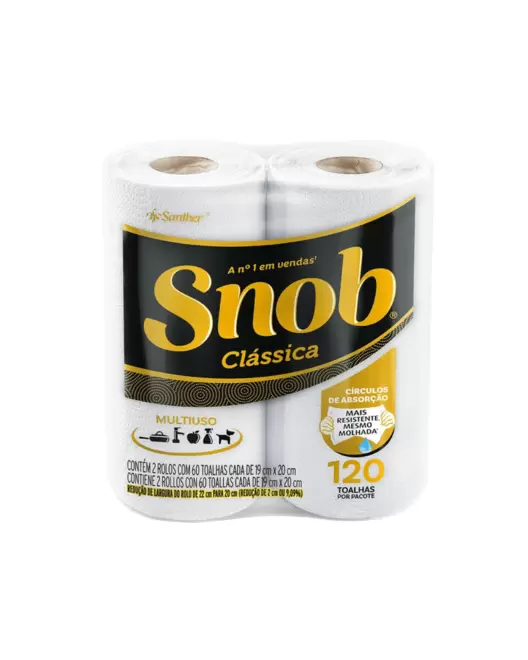 Oferta de Papel Toalha Snob Folha Dupla Clássica com 120 folhas por R$6,49 em Super Nosso