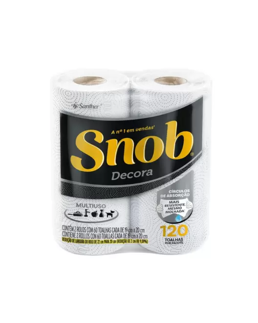 Oferta de Papel Toalha Snob Folha Dupla Decorada com 120 folhas por R$6,49 em Super Nosso