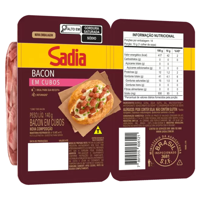 Oferta de Bacon em Cubos Sadia Na Receita 140g por R$4,99 em Super Nosso