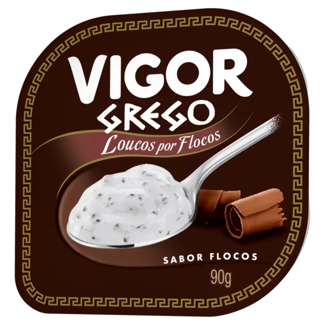 Oferta de Iogurte Grego com Creme Flocos Preparado de Baunilha com Raspas de Chocolate Vigor Loucos por Flocos Pote 90g por R$3,59 em Super Nosso