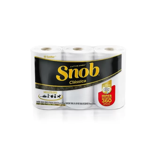 Oferta de Toalha de Papel  SNOB  Hiper Economia Com 3 Rolos Com 120 Toalhas Cada 19cm x 20cm por R$18,99 em Super Nosso