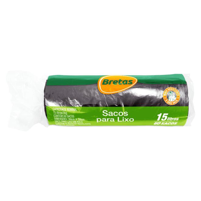 Oferta de Saco p/ Lixo Bretas Rol Preto 15 Litros c/ 60 Unid por R$11,29 em Supermercado Bretas