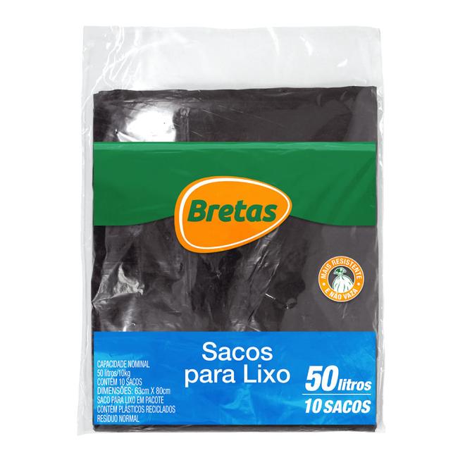 Oferta de Saco p/ Lixo Bretas Almof Preto 50 Litros c/ 10 Unid por R$5,99 em Supermercado Bretas