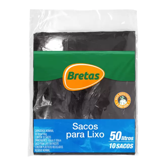 Oferta de Saco p/ Lixo Bretas Almof Preto 50 Litros c/ 10 Unid por R$6,49 em Supermercado Bretas