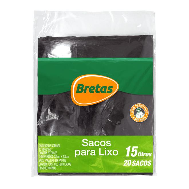 Oferta de Saco p/ Lixo Bretas Almof Preto 15 Litros c/ 20 Unid por R$4,39 em Supermercado Bretas