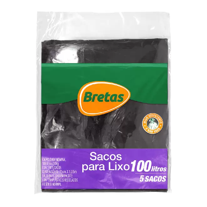 Oferta de Saco p/ Lixo Bretas Almof Preto 100 Litros c/ 5 Unid por R$5,69 em Supermercado Bretas