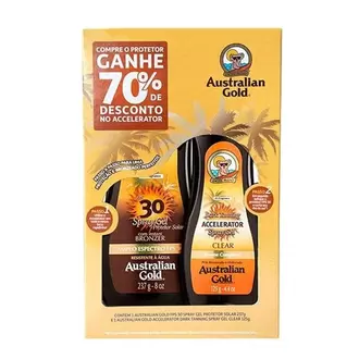 Oferta de Kit Bronzeador Fps30 70% Desconto Australian Gold 362ml por R$69,9 em Supermercados Andreazza