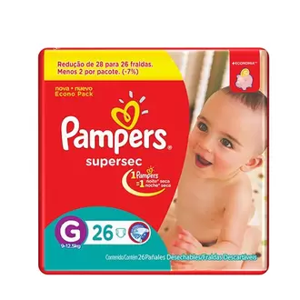 Oferta de Fralda Descartável G Pampers Supersec Pacote 26 Un por R$35,69 em Supermercados Joanin