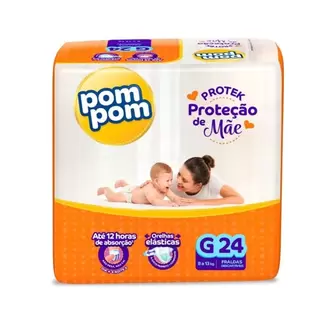 Oferta de Fralda Infantil Derma Protek G Pom Pom 24un por R$23,91 em Supermercados Joanin