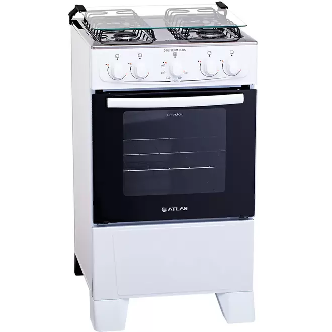 Oferta de Fogão 4 Bocas Atlas Branco Coliseum Plus Mesa de Inox por R$599 em Supermercados Mateus