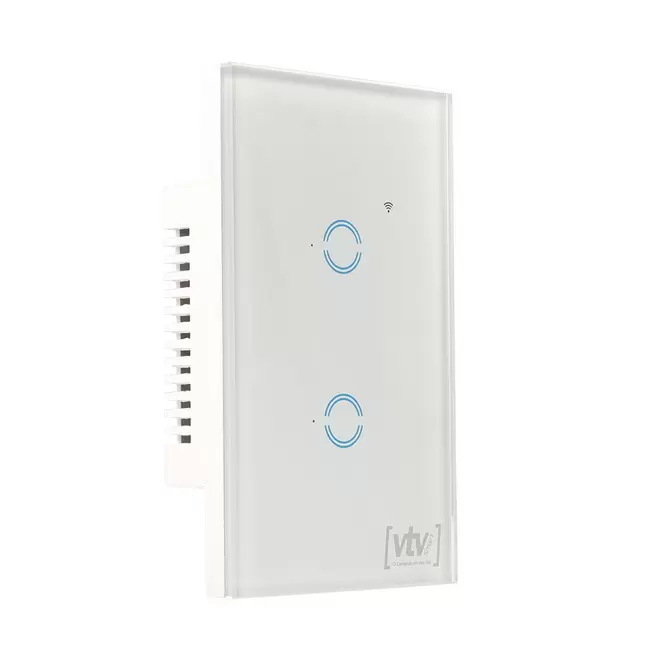 Oferta de Smart Interruptor 2 Sensores Wi-Fi VTV Branco por R$119 em Supermercados Mateus