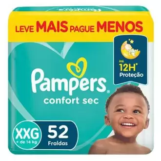 Oferta de Pampers Confort Sec Fort Bag Xxg C/52 por R$89,99 em Supermercados Myatã