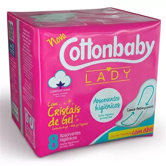 Oferta de Absorvente Cottonbaby Lady Suave com Abas 8Un por R$3,29 em Supermercados Myatã