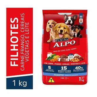 Oferta de Ração para Cães Filhotes Carne, Frango, Cereais, Vegetais e Leite Alpo 1kg por R$13,99 em Supermercados São Vicente