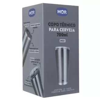 Oferta de Copo Térmico Preto para Cerveja com Tampa Mor 700Ml por R$89,9 em Tome Leve