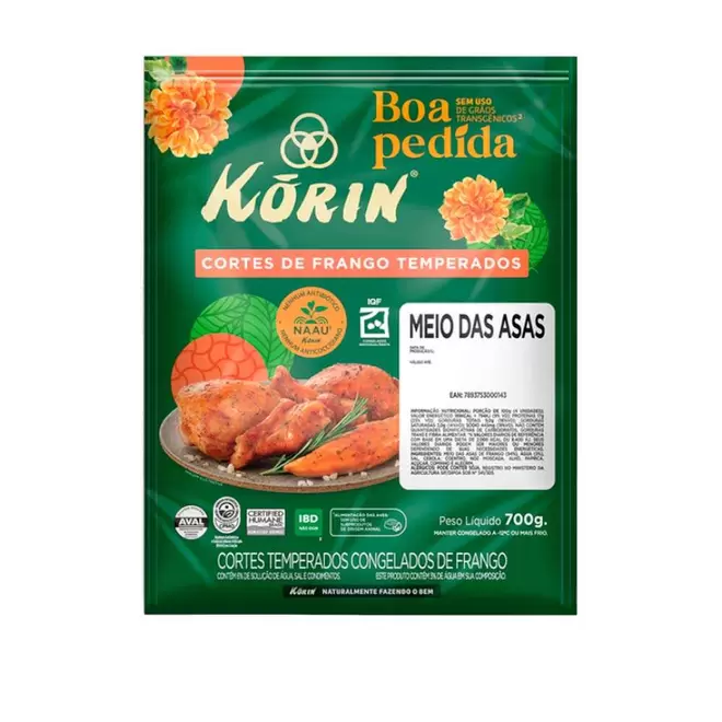 Oferta de Meio das Asas de Frango Congeladas Korin 700g por R$21,99 em Zona Sul