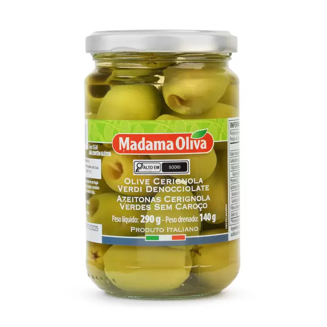 Oferta de Azeitona Verde Sem Caroço Italiana Madama Oliva Cerignola Vidro 290g por R$26,64 em Zona Sul