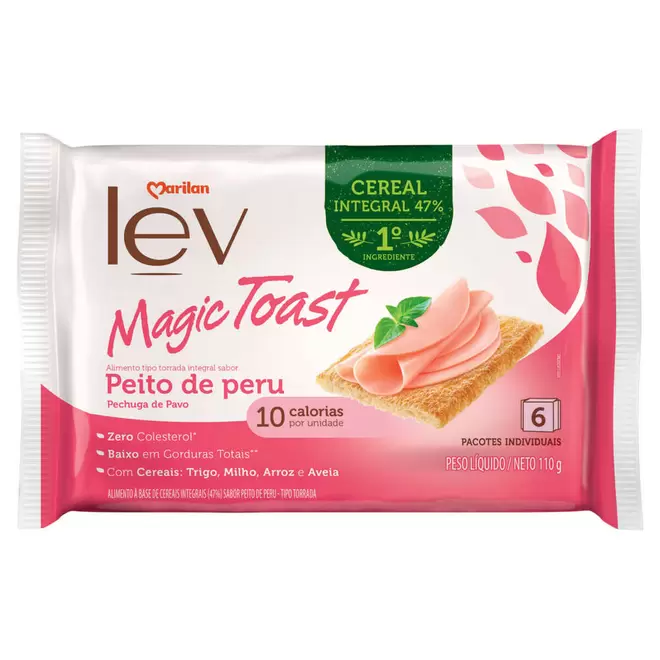 Oferta de Torrada Integral Peito de Peru Marilan Lev Magic Toast Pacote 110g 6 Unidades por R$6,89 em Zona Sul