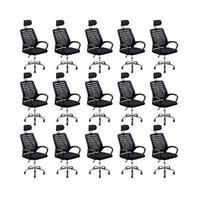 Oferta de Kit 15 Cadeiras Escritório Diretor Mesh Encosto De Cabeça - Preto por R$3123,31 em Leroy Merlin