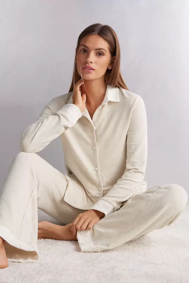 Oferta de Camisa Em Modal e Lã Baby It's Cold Outside - Off-White por R$349 em Intimissimi