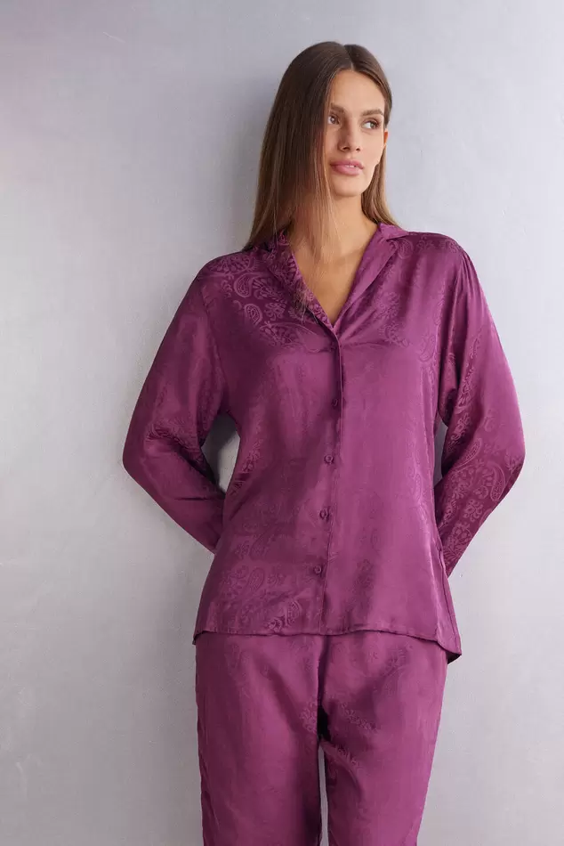 Oferta de Camisa De Manga Comprida Em Cetim Velvet Paisley - Roxo por R$399 em Intimissimi