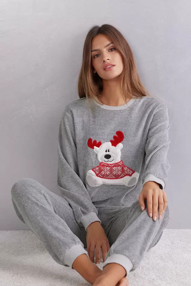 Oferta de Pijama Comprido Em Chenille Rena - Cinza por R$399 em Intimissimi