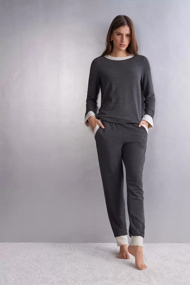 Oferta de Calça Jogger Em Modal e Lã Baby It's Cold Outside - Cinza por R$279 em Intimissimi