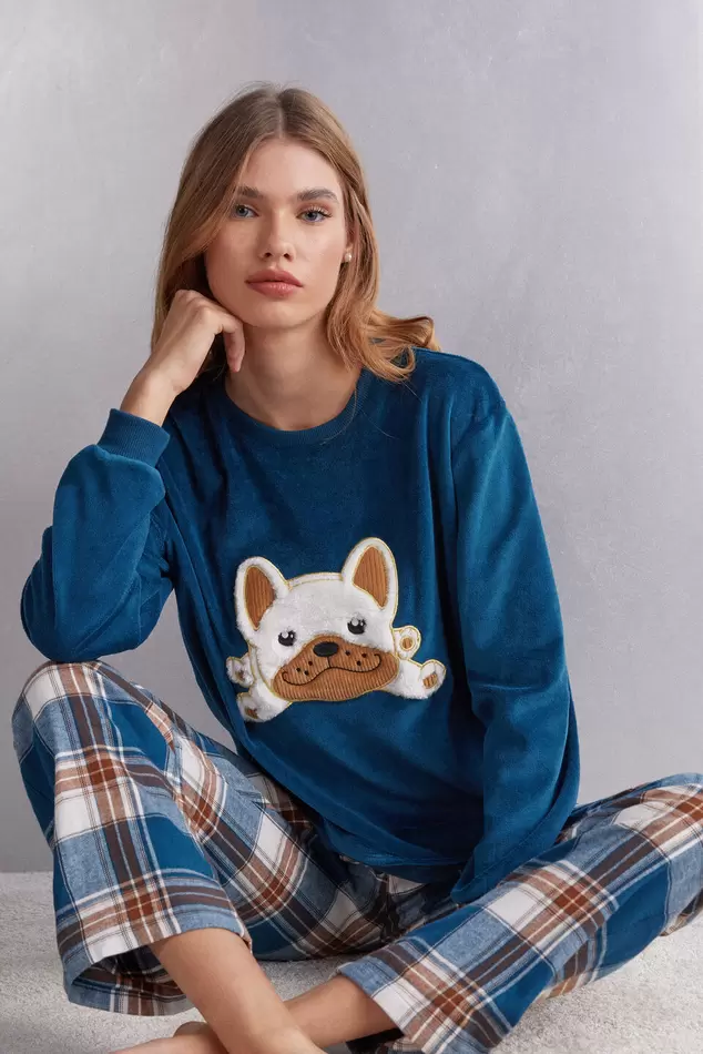 Oferta de Pijama Em Chenille Frenchie - Azul por R$399 em Intimissimi