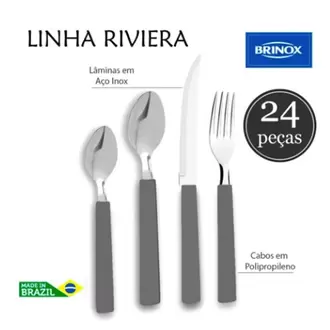 Oferta de Faqueiro Riviera Lâminas em Aço Inox Cinza Brinox 24 Peças por R$59,9 em Imec Supermercados