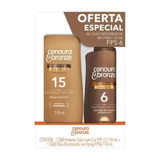 Oferta de Kit Protetor Solar Cenoura E Bronze Corpo Com Cor Fps 15 110ml + Óleo Bronzeador Fps 6 110ml por R$32,69 em GoodBom