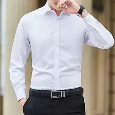 Oferta de Camisa de negócios de manga comprida branca masculina por R$26,71 em AliExpress