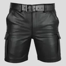 Oferta de Shorts masculinos de couro sintético de PU com bolsos por R$67,55 em AliExpress