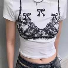 Oferta de Y2k roupas femininas verão camiseta manga curta bonito streetwear vintage top casual trafg estampa gótica sexy menina picante por R$42,56 em AliExpress