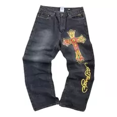 Oferta de Calça jeans de cintura alta de perna larga masculina por R$166,3 em AliExpress