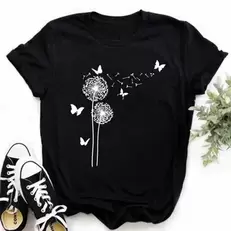 Oferta de Camiseta feminina estampada com borboleta dente-de-leão por R$21,86 em AliExpress
