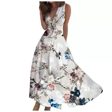 Oferta de Vestido maxi com estampa floral sem mangas decote V feminino por R$66,8 em AliExpress
