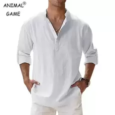 Oferta de Camisa de linho de algodão masculina por R$30,12 em AliExpress