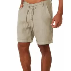 Oferta de KB-Shorts masculinos de algodão de linho por R$13,53 em AliExpress