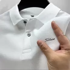 Oferta de Camiseta polo estampada minimalista masculina por R$31,85 em AliExpress